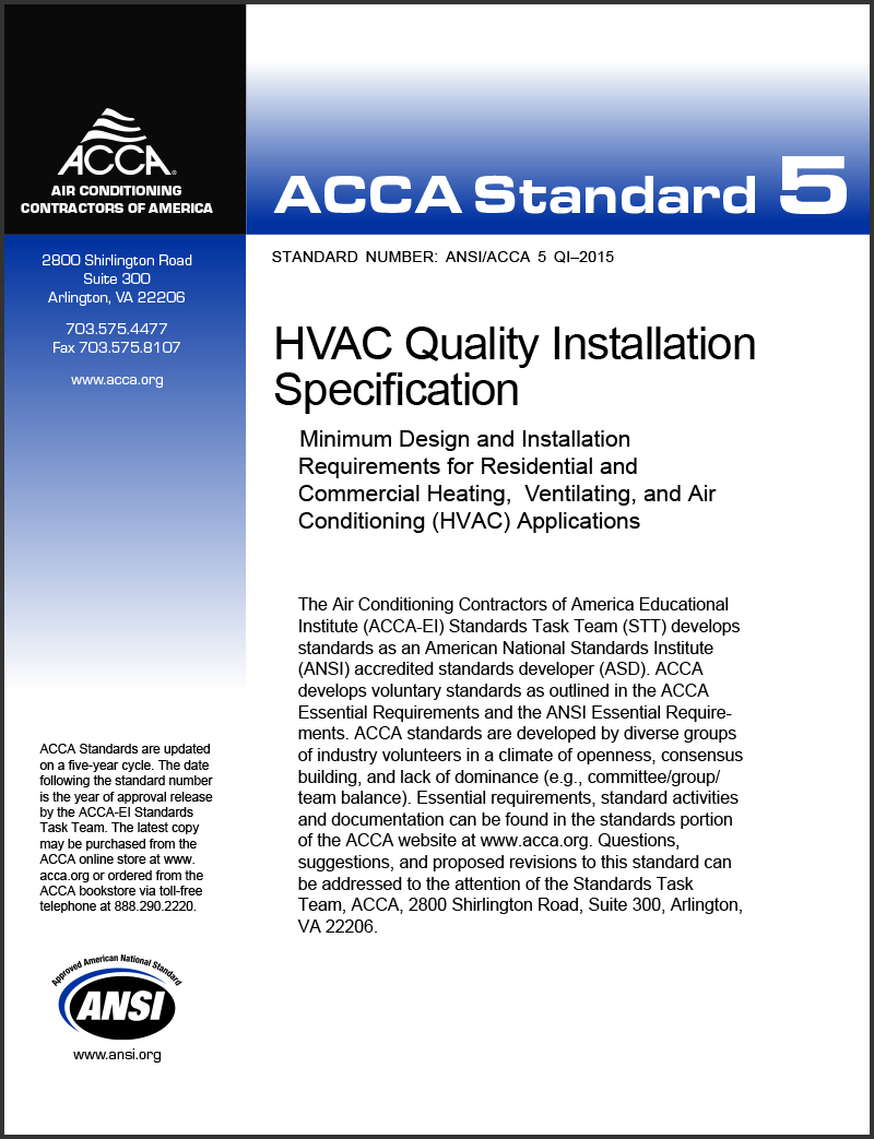 ANSI/ACCA QI–2015 HVAC Quality Installation Specification – The
