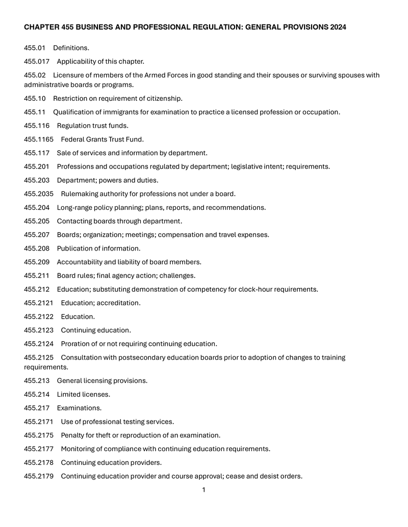 2024 Florida Statutes Chapter 455