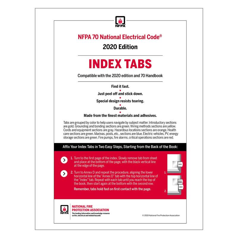 NFPA 70, National Electrical Code (NEC) Self-Adhesive Index Tabs (2020)