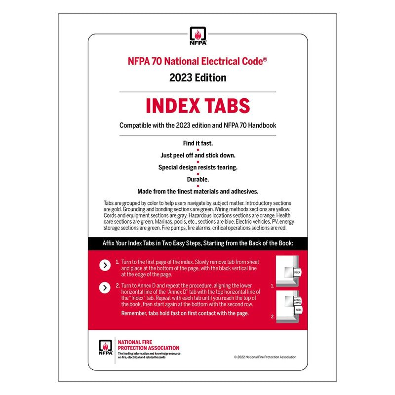 NFPA 70, National Electrical Code (NEC) Self-Adhesive Index Tabs (2023)
